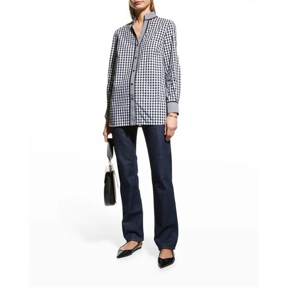 Misook Button-Up Gingham Checkered Blouse Black White Shirt Size Medium - Picture 1 of 7